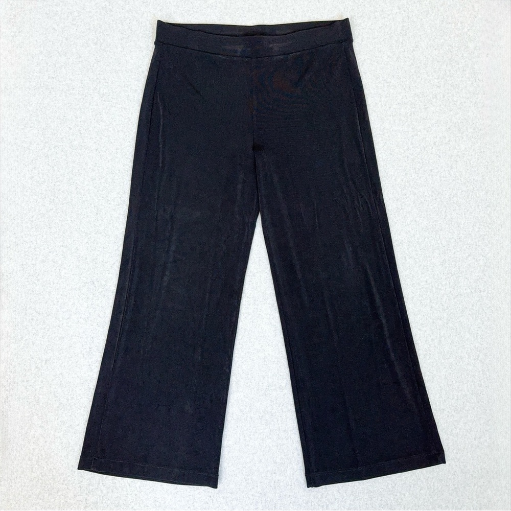 Chicos Travelers Pants Size Large / 2 Black Wide Leg Slinky Stretch Pull On READ